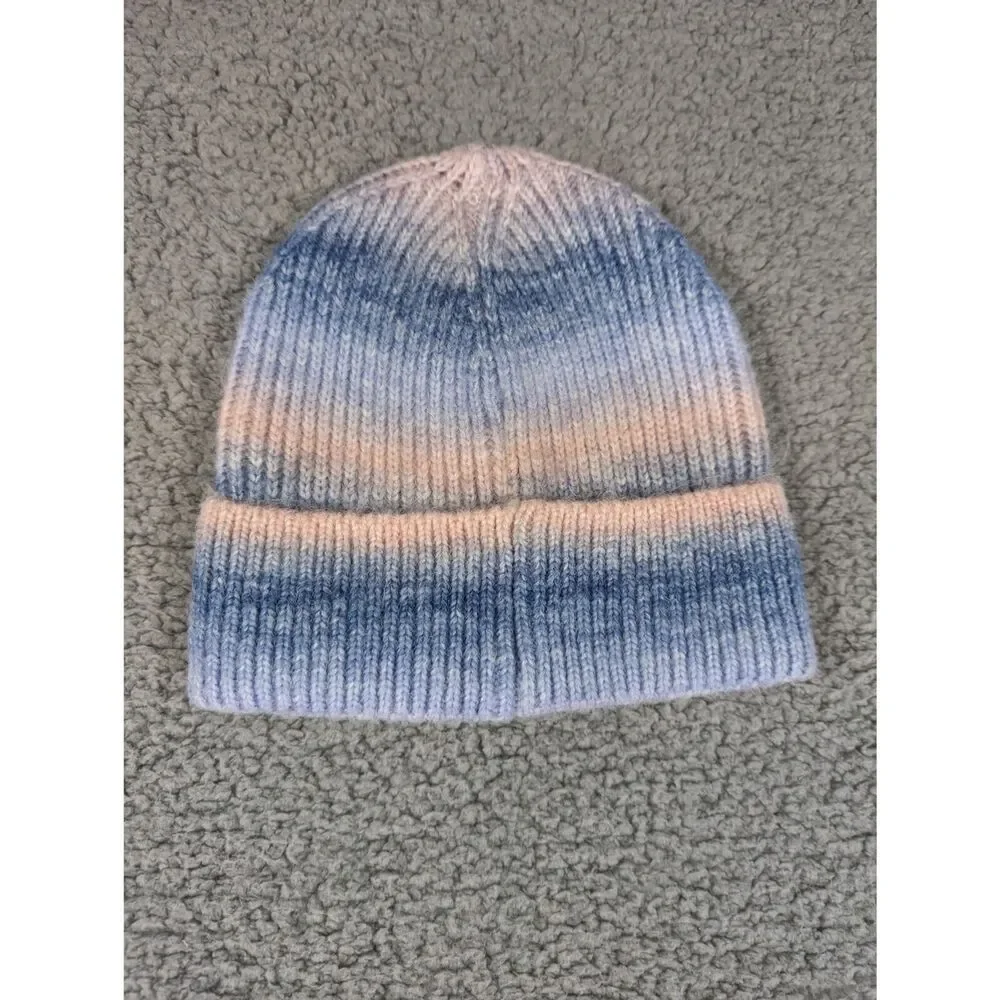 RACHEL ZOE Womens Gradient Knit Beanie One Size Blue White Purple Skull Cap